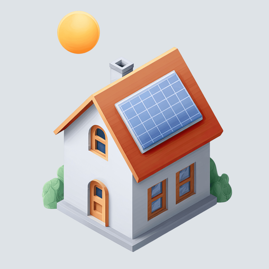 Maison sur fond gris avec des panneaux solaire pour aide panneau solaire